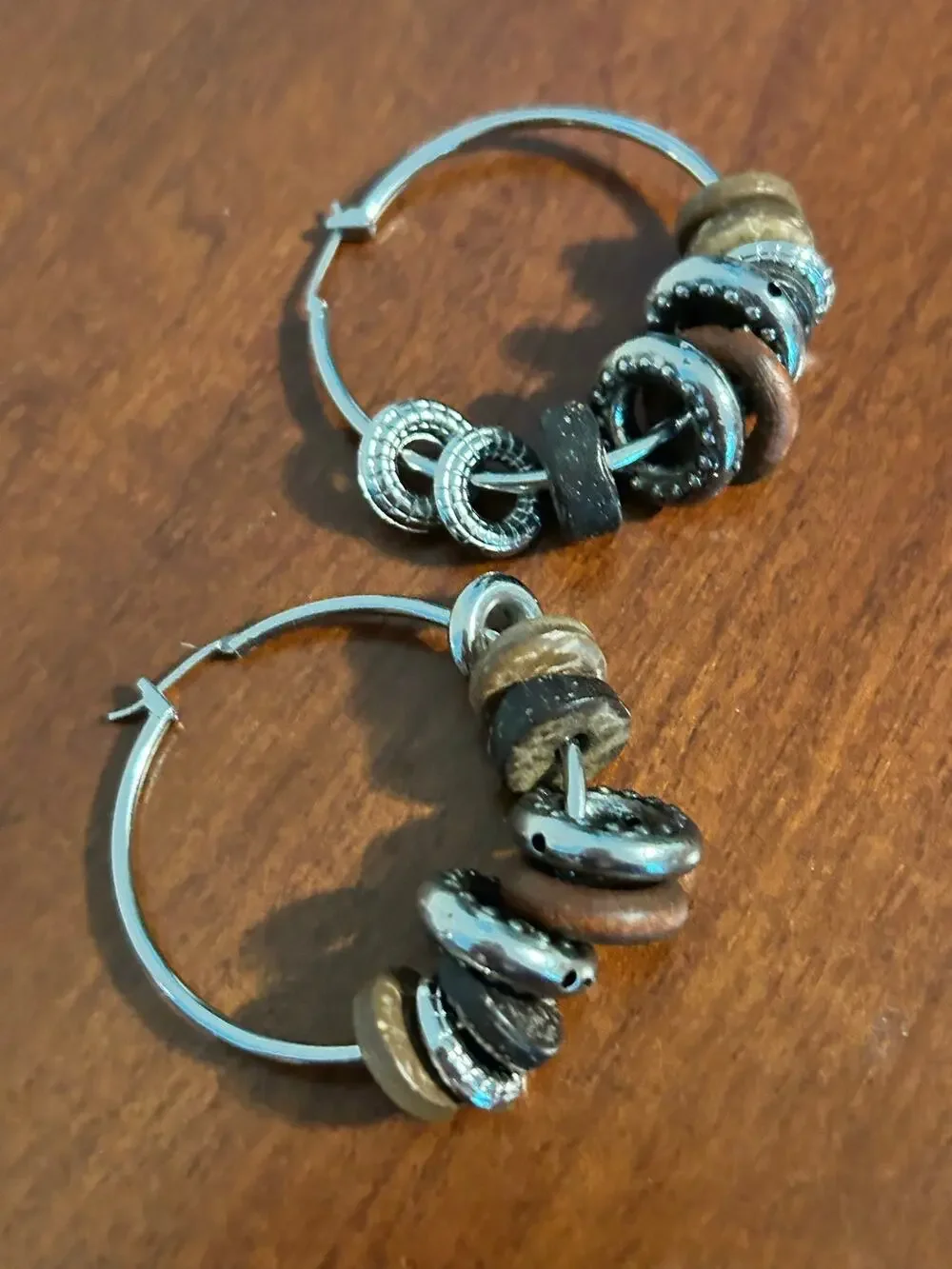 Boho Coconut Wood Silver Hoop Earrings 2
